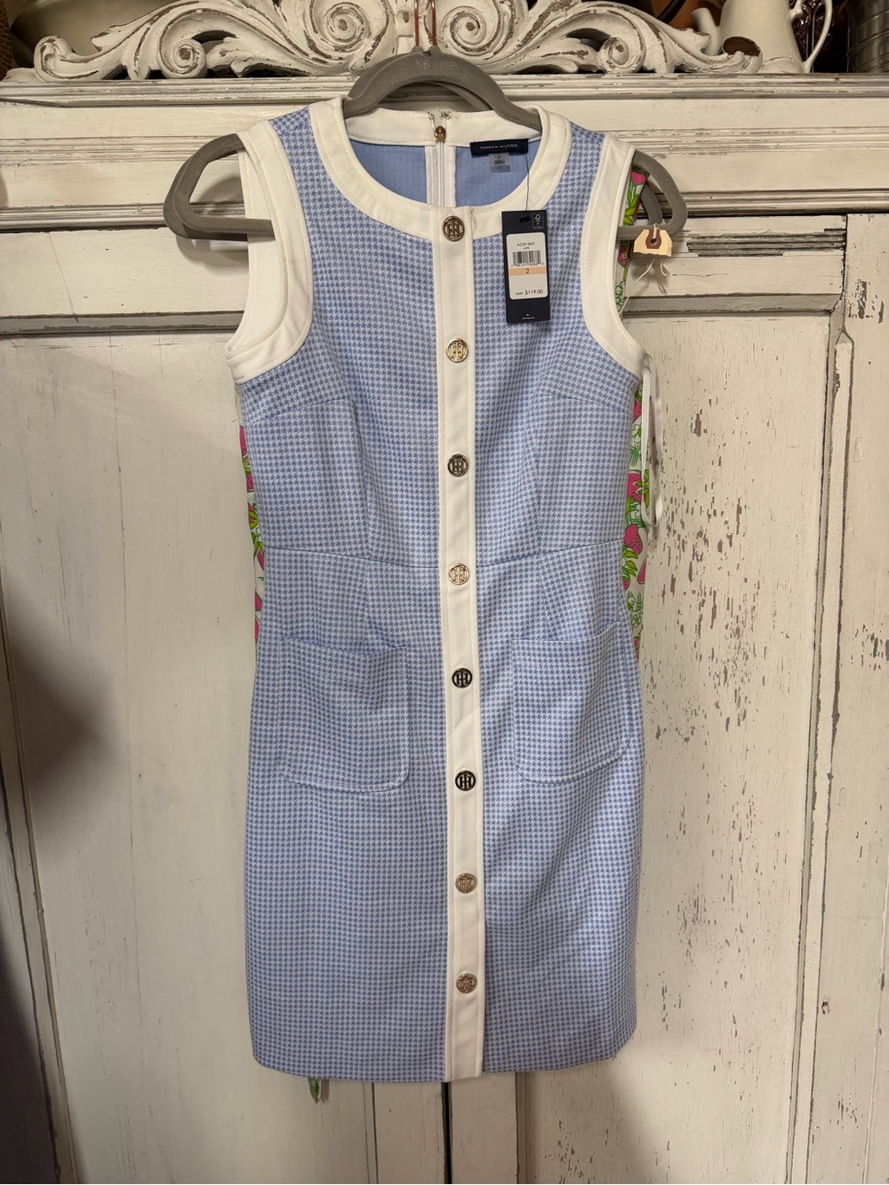 Tommy Hilfiger nwt Light Blue and White Gingham hoodstooth Sleeveless Dress - Picture 4 of 6
